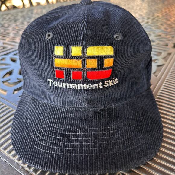 Vintage SAM JUNG HO Tournament Skis Corduroy Black Hat - Picture 12 of 13